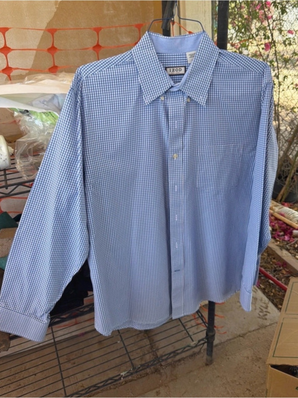 Izod Light Blue Small Gingham Button-Up Dress Shirt